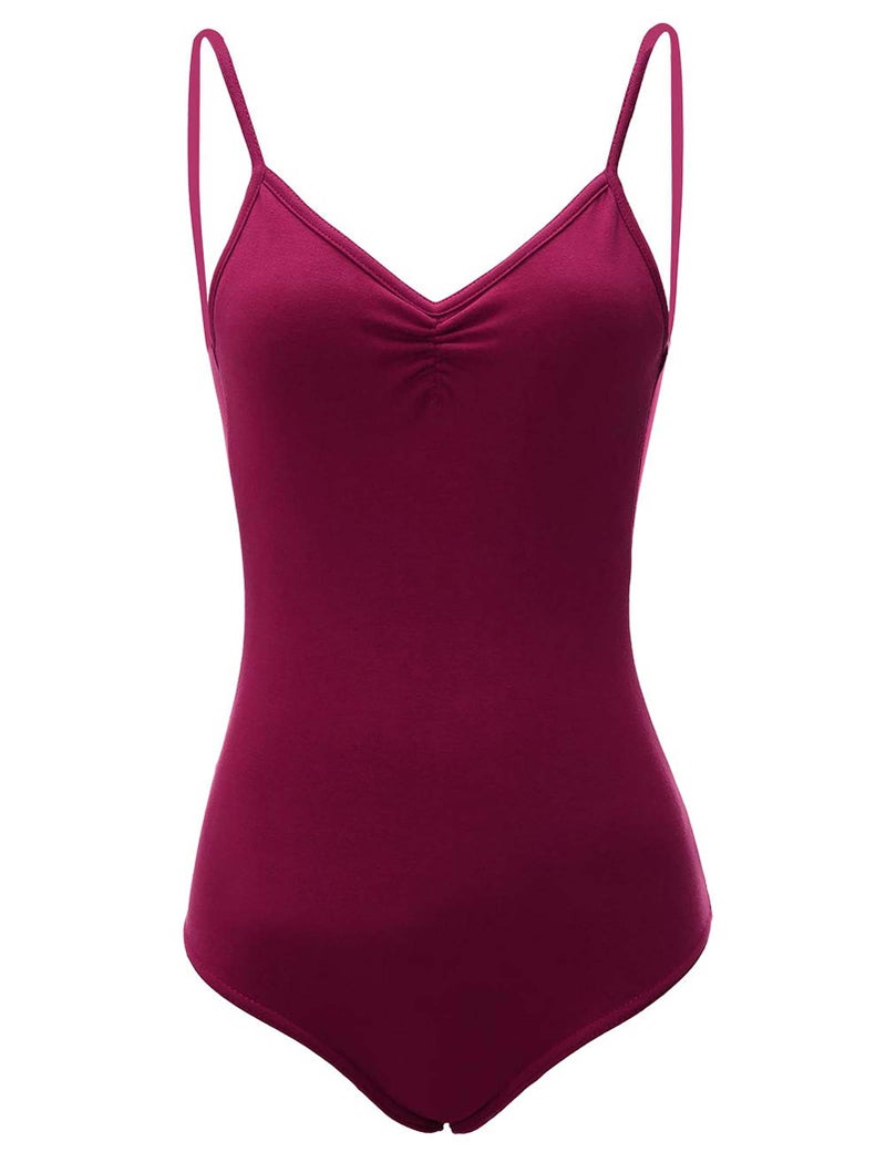 Daydance Burgundy Teen Girl's Ballet Leotards Camisole Dance Wear with Mesh V-Back - Image 4
